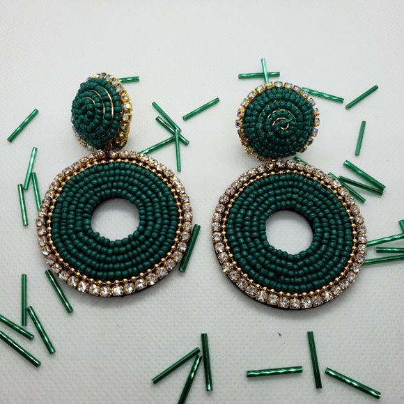 Earrings handmade jewelry style,  green jewelry - Picture 2 of 5